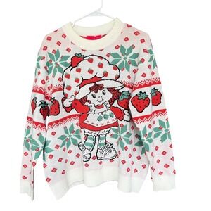 Strawberry Shortcake Sweater Womens S/M White Mad Engine Ugly Christmas